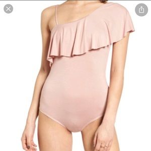 Ruffle one shoulder bodysuit